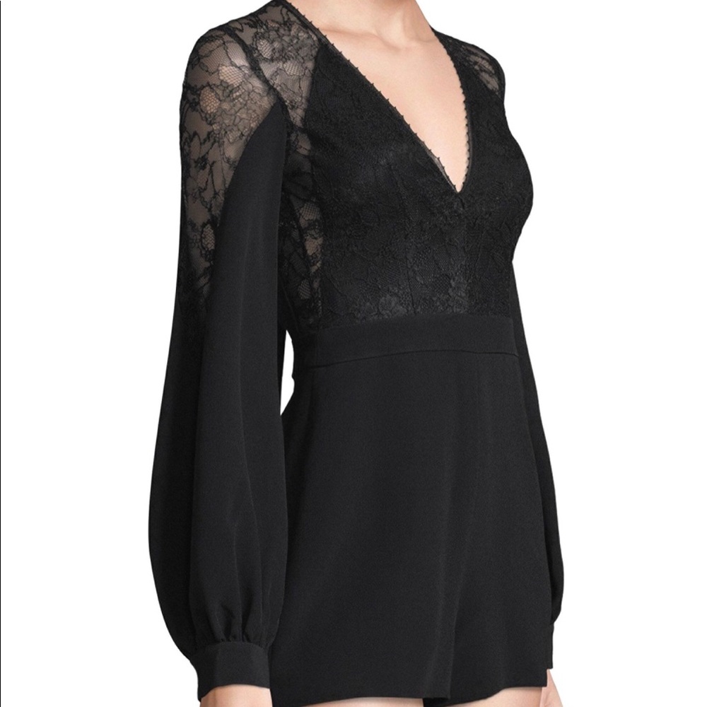 Alexis black with lace detail open back romper